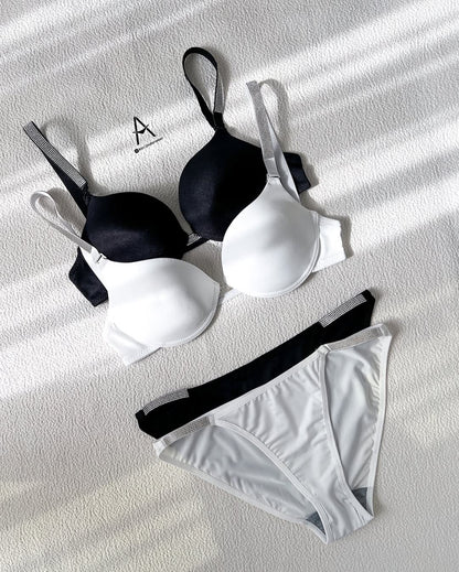 Flourish High Quality New Style Wired Rhinestone Straps Back Hook Adjustable Straps Bra & Panty Set