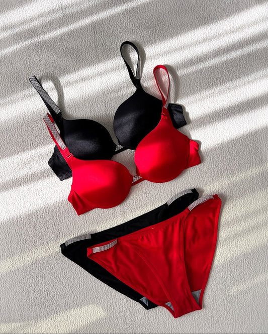 Flourish High Quality New Style Wired Rhinestone Straps Back Hook Adjustable Straps Bra & Panty Set