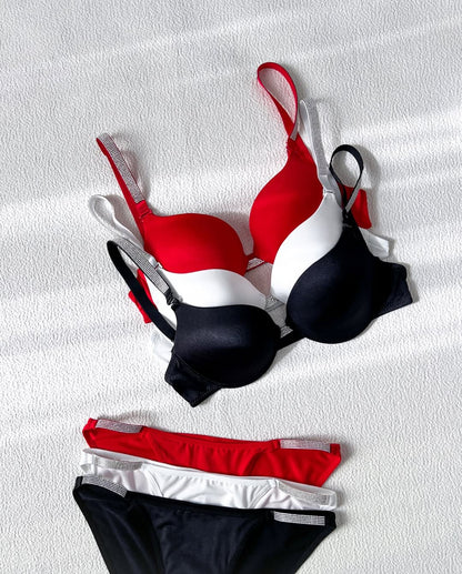 Flourish High Quality New Style Wired Rhinestone Straps Back Hook Adjustable Straps Bra & Panty Set