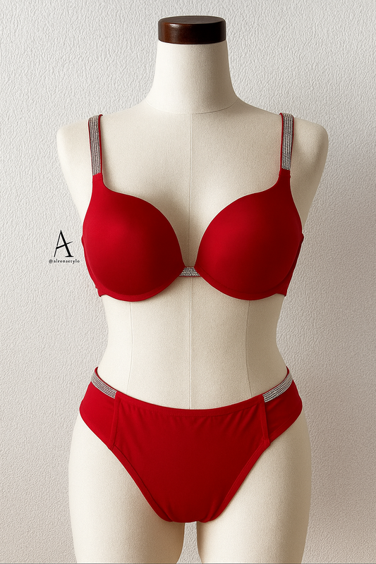 Flourish High Quality New Style Wired Rhinestone Straps Back Hook Adjustable Straps Bra & Panty Set