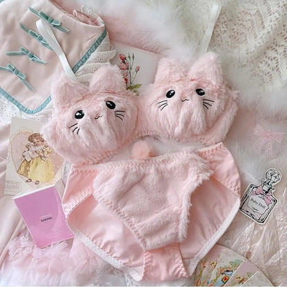 New High Quality Sexy Cute Kitty Anime Soft Plush Design Bra & Panty Set