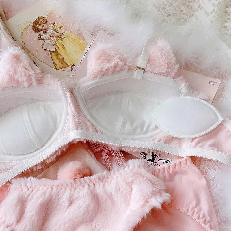 New High Quality Sexy Cute Kitty Anime Soft Plush Design Bra & Panty Set
