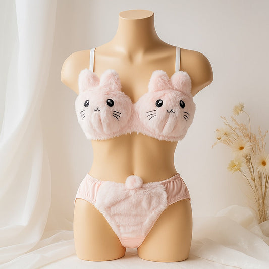 New High Quality Sexy Cute Kitty Anime Soft Plush Design Bra & Panty Set