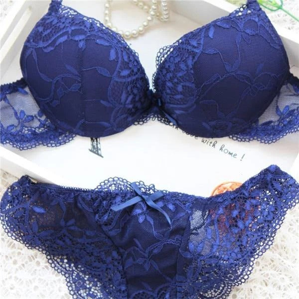 Flourish Lavender Lace Bra With Matching Penty – Push Up & Double Padded Floral Comfort