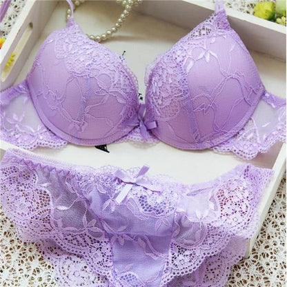 Flourish Lavender Lace Bra With Matching Penty – Push Up & Double Padded Floral Comfort