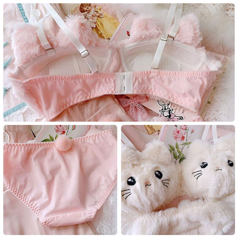 New High Quality Sexy Cute Kitty Anime Soft Plush Design Bra & Panty Set